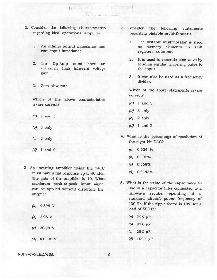 UPSC Engineering Services 2026 Electrical Engineering Paper II question paper page 1 instructions scan PDF download. Features exam header, time allowed, maximum marks, and detailed instructions for candidates.