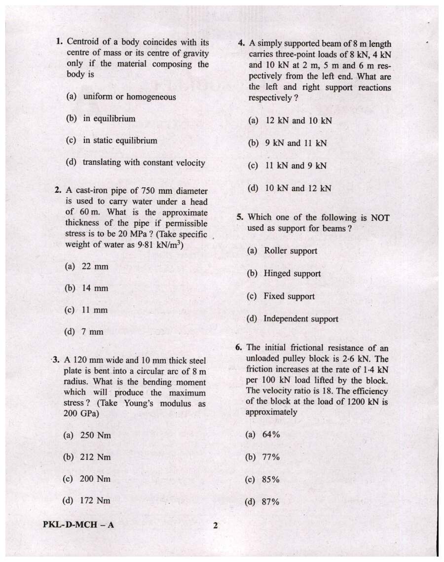 UPSC Engineering Services Exam 2022 Mechanical Engineering Paper II question paper page 1 instructions scan PDF download