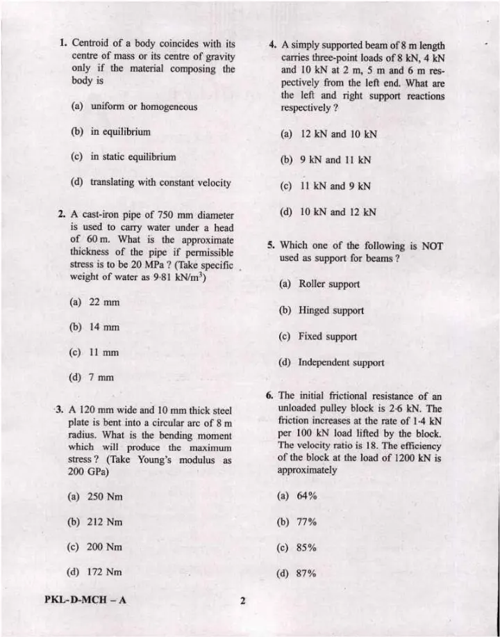 UPSC Engineering Services Exam 2022 Mechanical Engineering Paper II question paper page 1 instructions scan PDF download