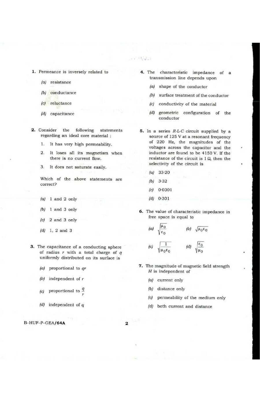 UPSC Engineering Services Examination 2016 Electrical Engineering Paper I question paper page 1 instructions scan PDF download