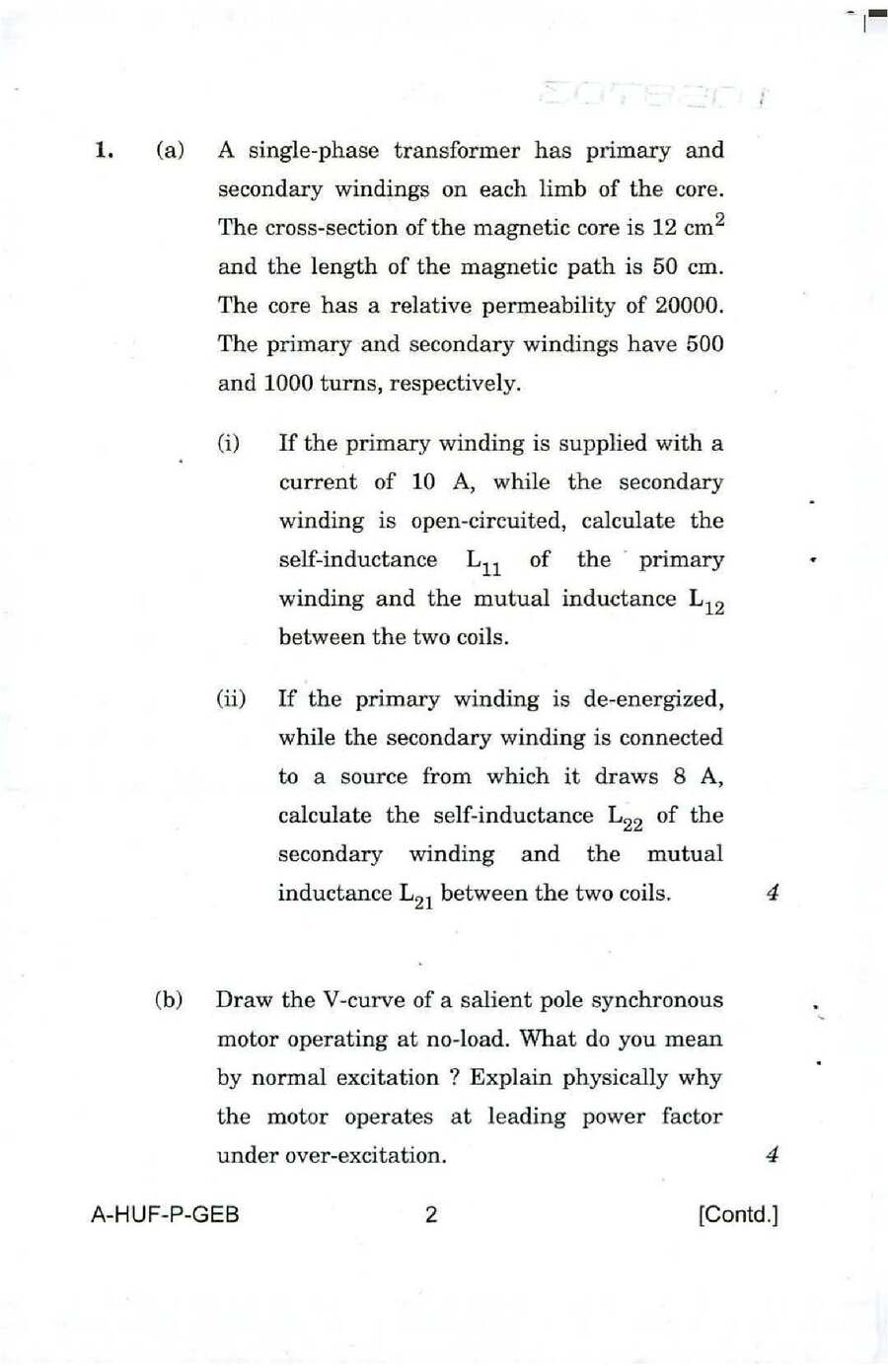UPSC Engineering Services Examination 2016 Electrical Engineering Paper II Conventional question paper page 1 instructions scan PDF download