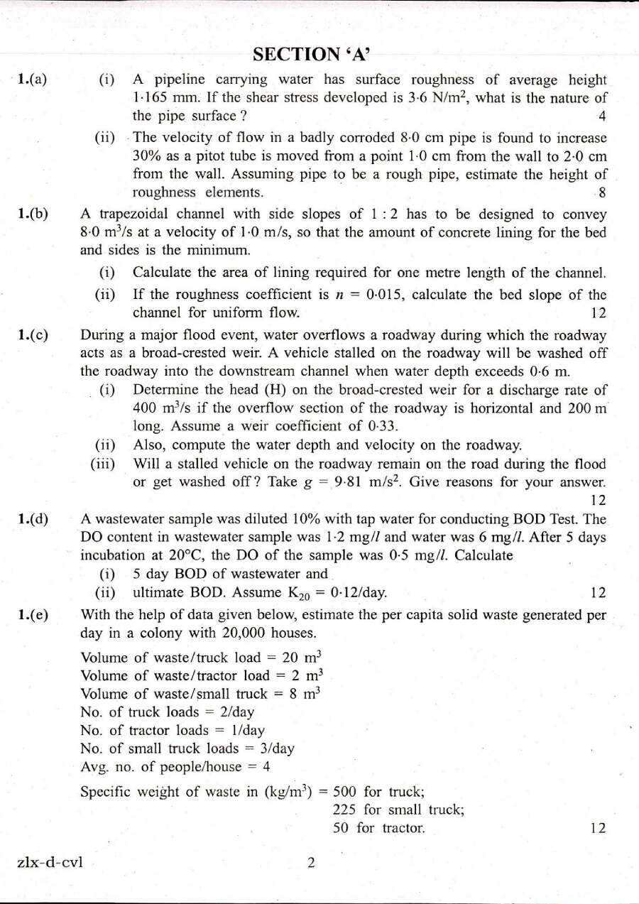 UPSC Engineering Services Examination 2017 Civil Engineering Paper II question paper page 1 instructions scan PDF download