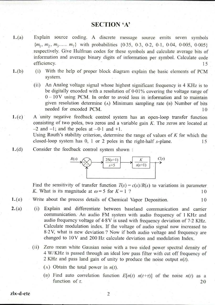 UPSC ESE 2017 Electronics & Telecommunication Engineering Paper II question paper page 1 instructions scan PDF download