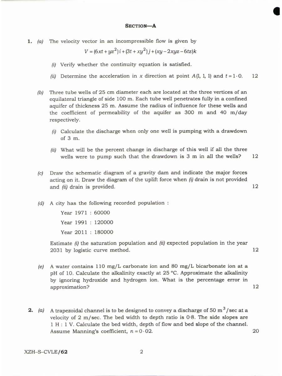 UPSC Engineering Services Main Exam 2019 Civil Engineering Paper II question paper page 1 scan, showing exam name, paper code XZH-S-CVLE, duration, marks, and specific instructions for candidates. PDF download available.