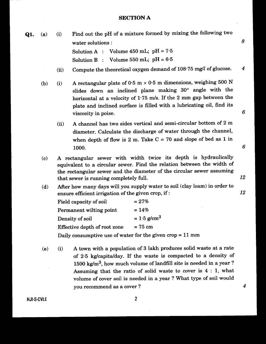 UPSC Engineering Services (Main) Examination 2020 Civil Engineering Paper II question paper page 1 instructions and header scan PDF download