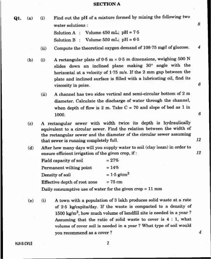 UPSC Engineering Services (Main) Examination 2020 Civil Engineering Paper II question paper page 1 instructions and header scan PDF download