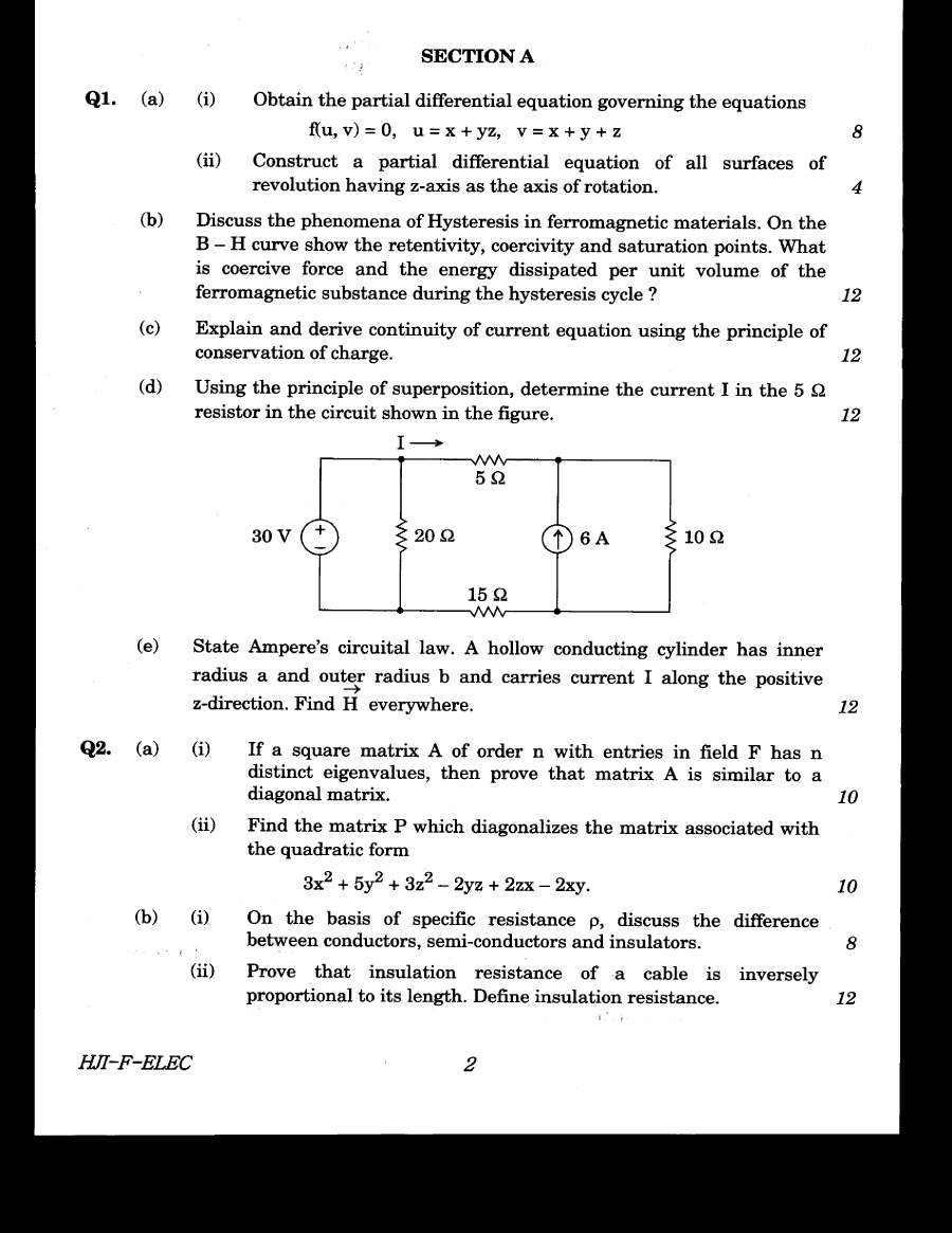 UPSC Engineering Services Main 2020 Electrical Engineering Paper I question paper page 1 instructions scan PDF download