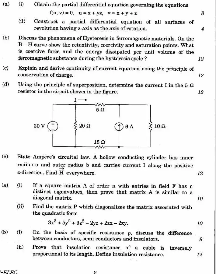 UPSC Engineering Services Main 2020 Electrical Engineering Paper I question paper page 1 instructions scan PDF download