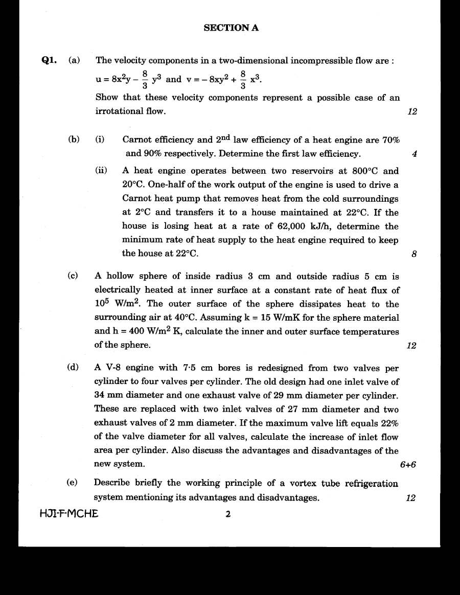 UPSC Engineering Services (Main) Examination 2020 Mechanical Engineering Paper I question paper page 1 instructions scan PDF download