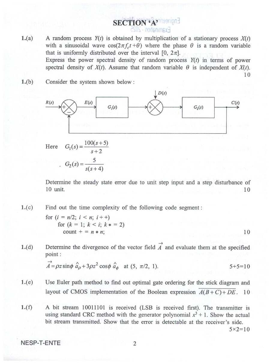 UPSC Engineering Services (Main) Examination 2025 Electronics and Telecommunication Engineering Paper II question paper page 1 instructions scan PDF download