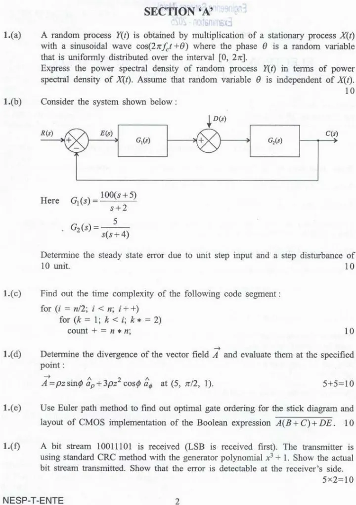 UPSC Engineering Services (Main) Examination 2025 Electronics and Telecommunication Engineering Paper II question paper page 1 instructions scan PDF download
