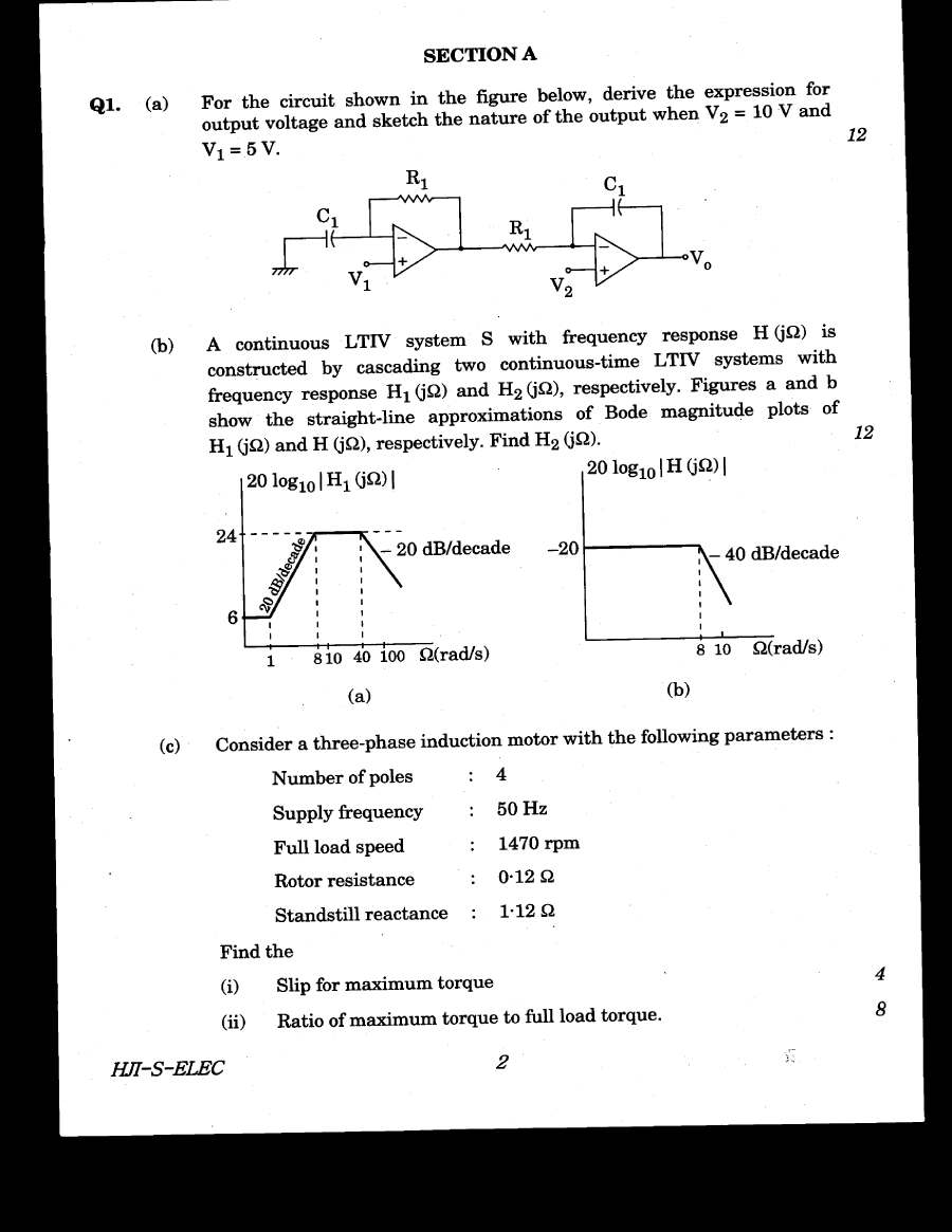 UPSC Engineering Services Main 2020 Electrical Engineering Paper II question paper page 1 instructions scan PDF download