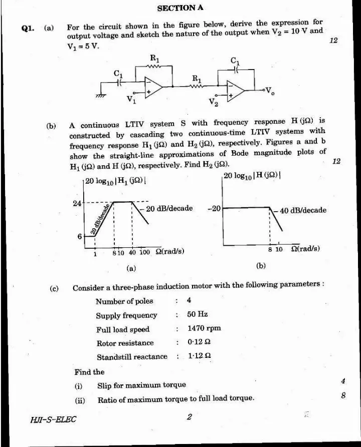 UPSC Engineering Services Main 2020 Electrical Engineering Paper II question paper page 1 instructions scan PDF download