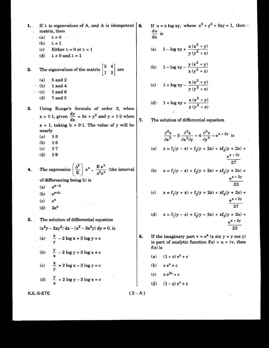 UPSC Engineering Services 2020 Electrical Engineering question paper page 1 instructions scan PDF download