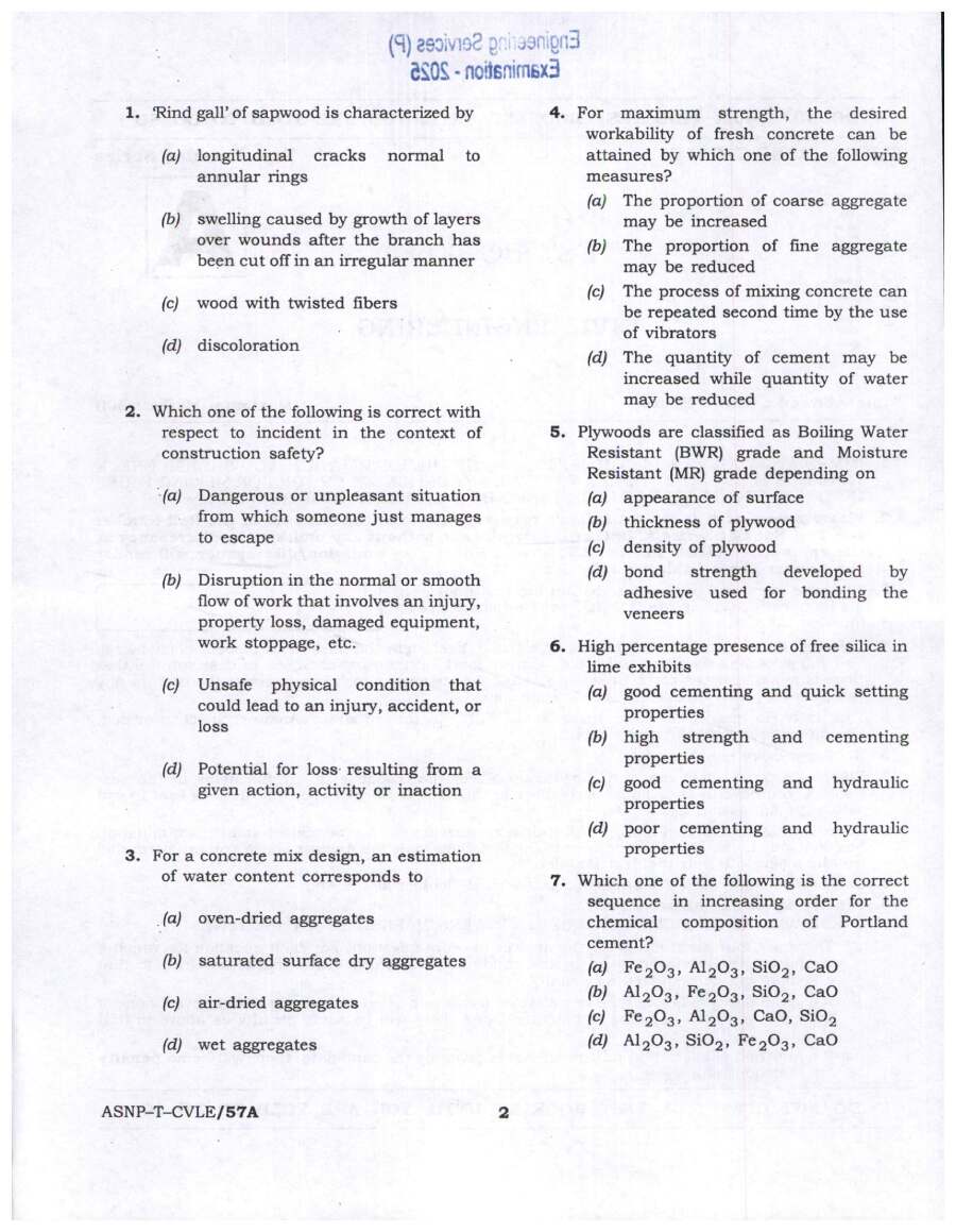 UPSC Engineering Services Preliminary 2025 Civil Engineering Paper II question paper page 1 instructions scan PDF download