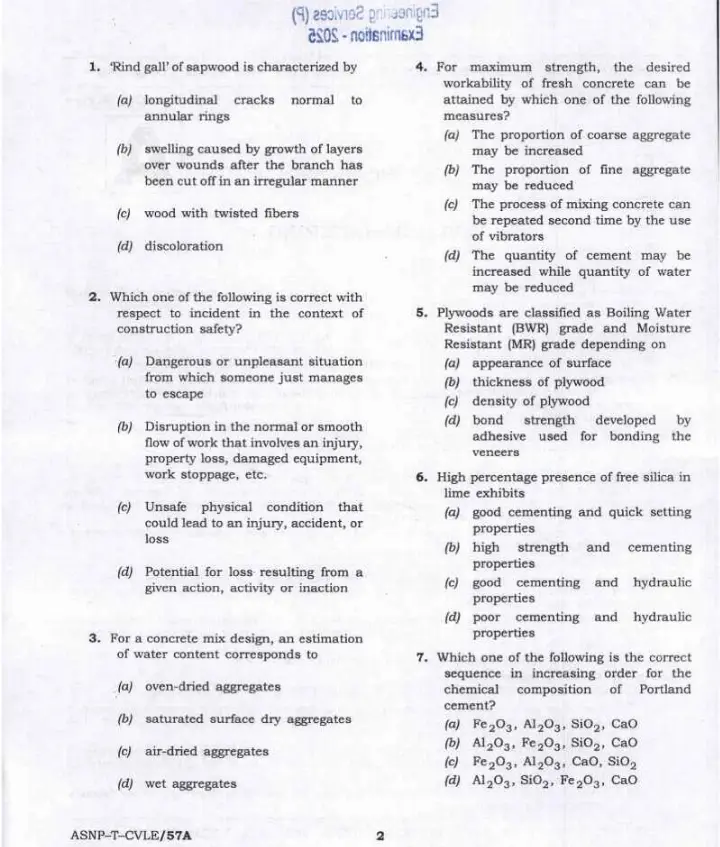 UPSC Engineering Services Preliminary 2025 Civil Engineering Paper II question paper page 1 instructions scan PDF download