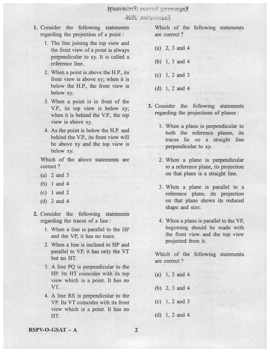 UPSC Engineering Services Preliminary Examination 2026 General Studies and Engineering Aptitude question paper page 1 instructions scan PDF download