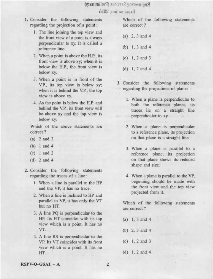 UPSC Engineering Services Preliminary Examination 2026 General Studies and Engineering Aptitude question paper page 1 instructions scan PDF download