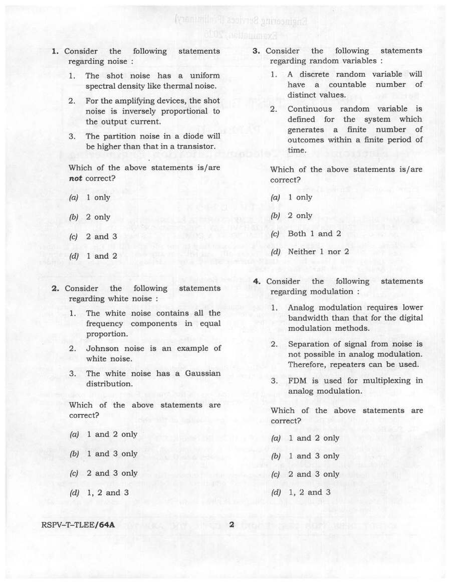 UPSC Engineering Services (Preliminary) Examination 2026 Paper II Electronics and Telecommunication Engineering question paper page 1 instructions scan PDF download