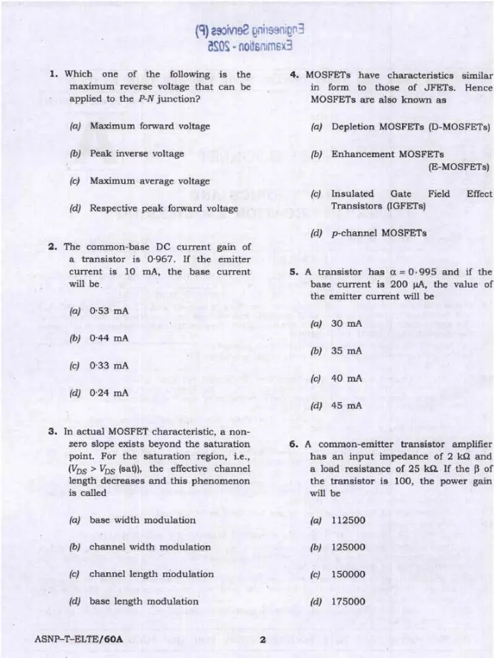 UPSC ESE 2025 Electronics and Telecommunication Engineering question paper page 1 instructions scan PDF download