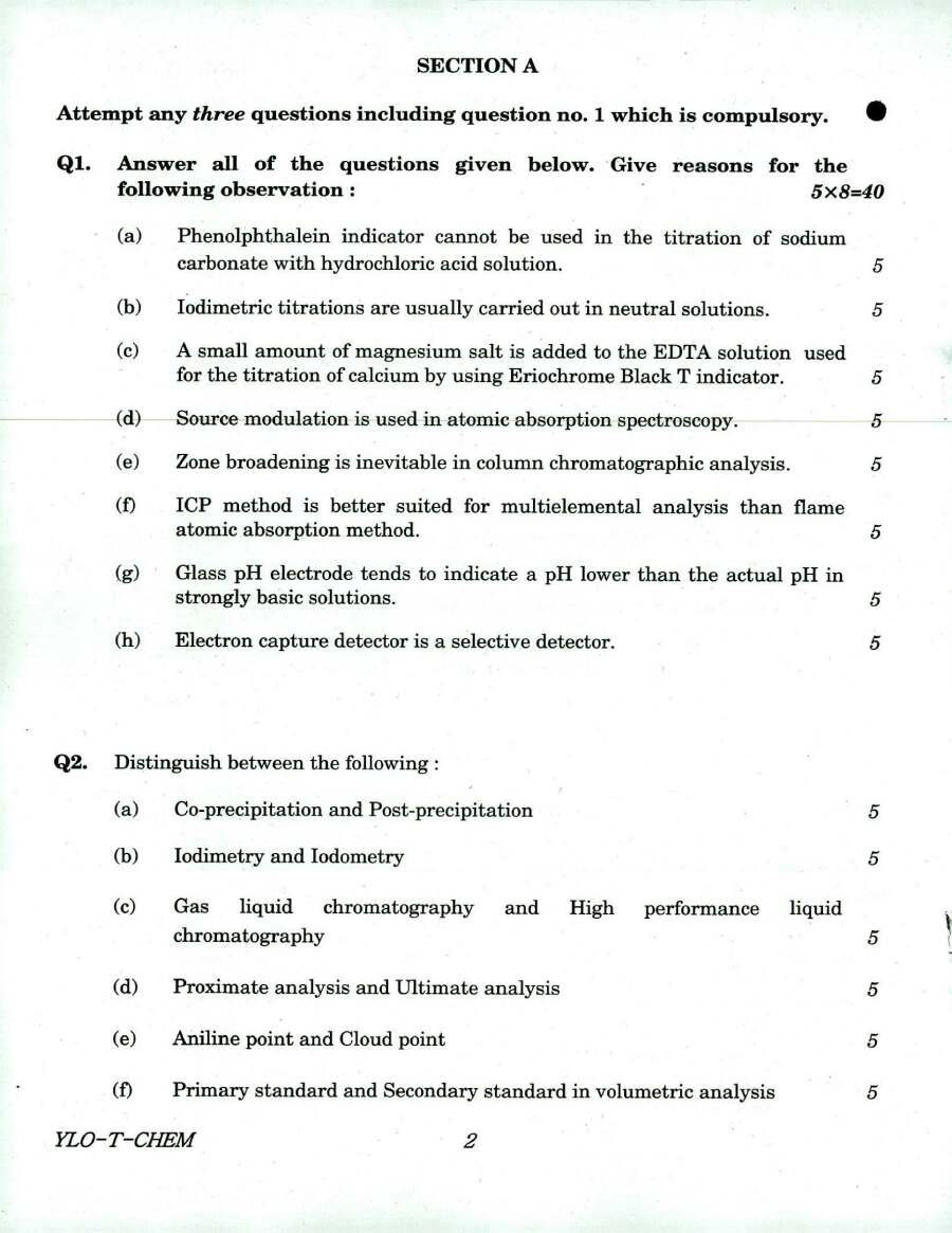 UPSC Geo-Scientist 2018 Chemistry Paper III question paper page 1 instructions scan PDF download