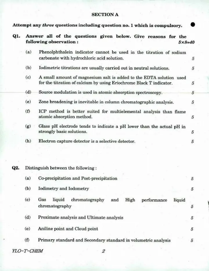 UPSC Geo-Scientist 2018 Chemistry Paper III question paper page 1 instructions scan PDF download