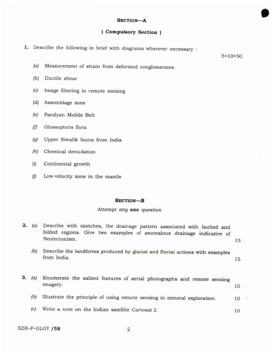 UPSC Geo-Scientist Geology Paper I 2019 question paper page 1 instructions scan PDF download