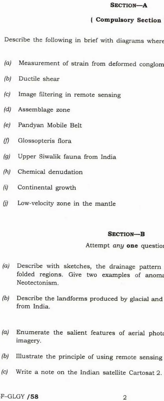 UPSC Geo-Scientist Geology Paper I 2019 question paper page 1 instructions scan PDF download