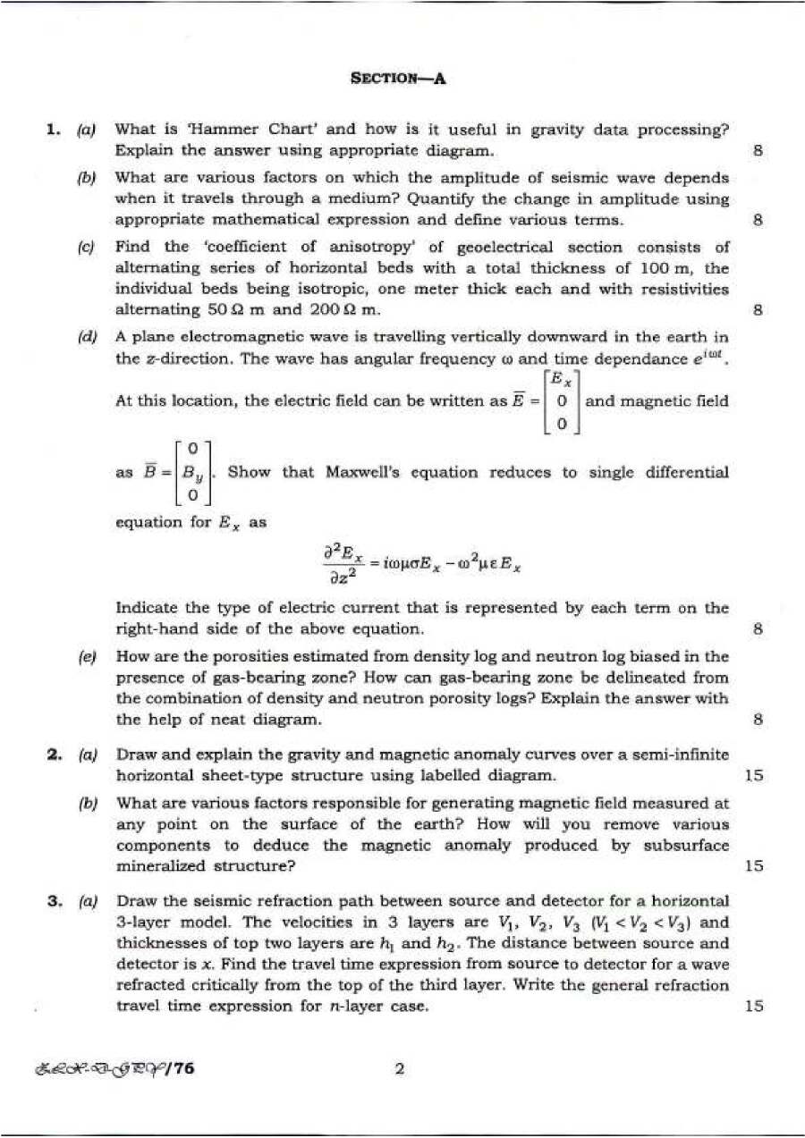 UPSC Geologist 2017 Geo-Physics Paper-II question paper page 1 instructions scan PDF download