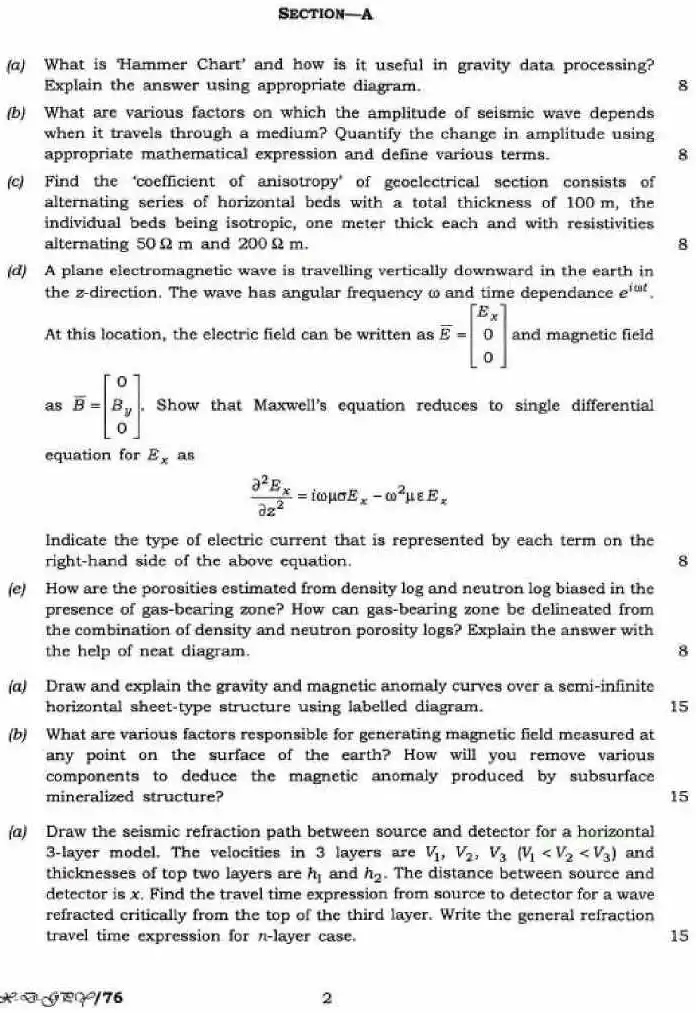 UPSC Geologist 2017 Geo-Physics Paper-II question paper page 1 instructions scan PDF download