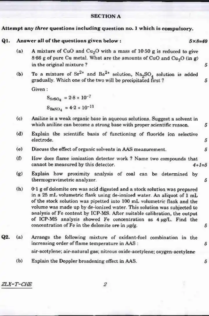 UPSC Geologist Examination 2017 Chemistry Paper III question paper page 1 instructions scan PDF download