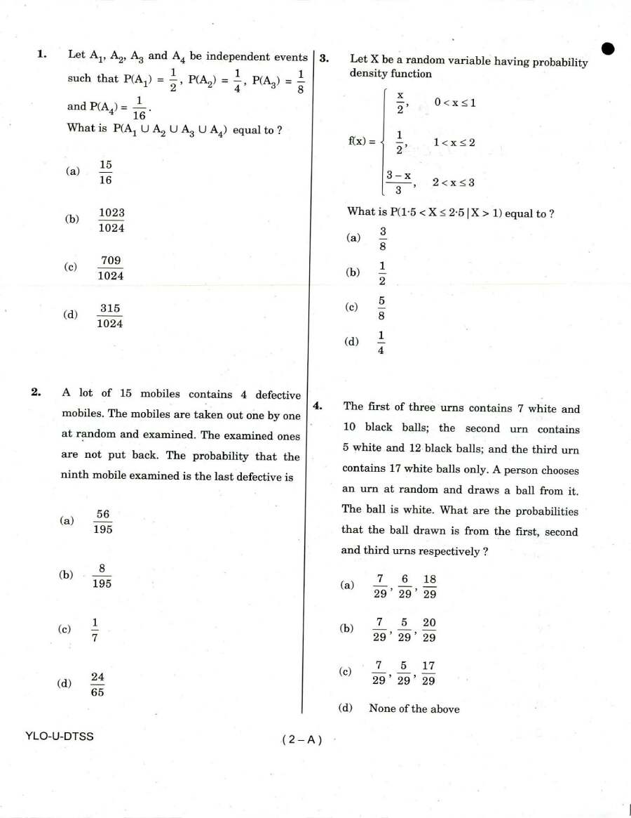 UPSC IES ISS 2018 Statistics Paper I question paper page 1 instructions scan PDF download