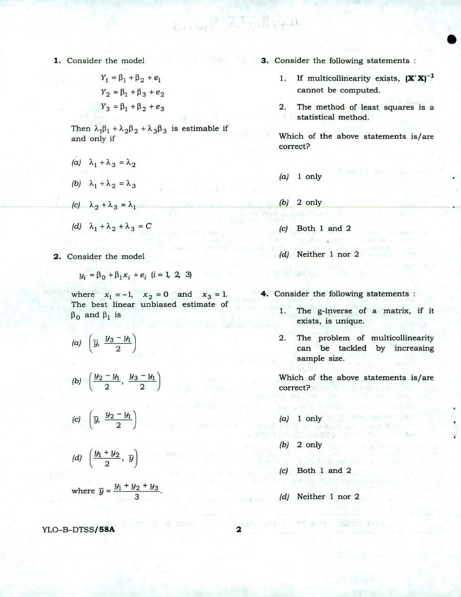 UPSC IES ISS 2018 Statistics Paper II question paper page 1 instructions and exam header scan PDF download