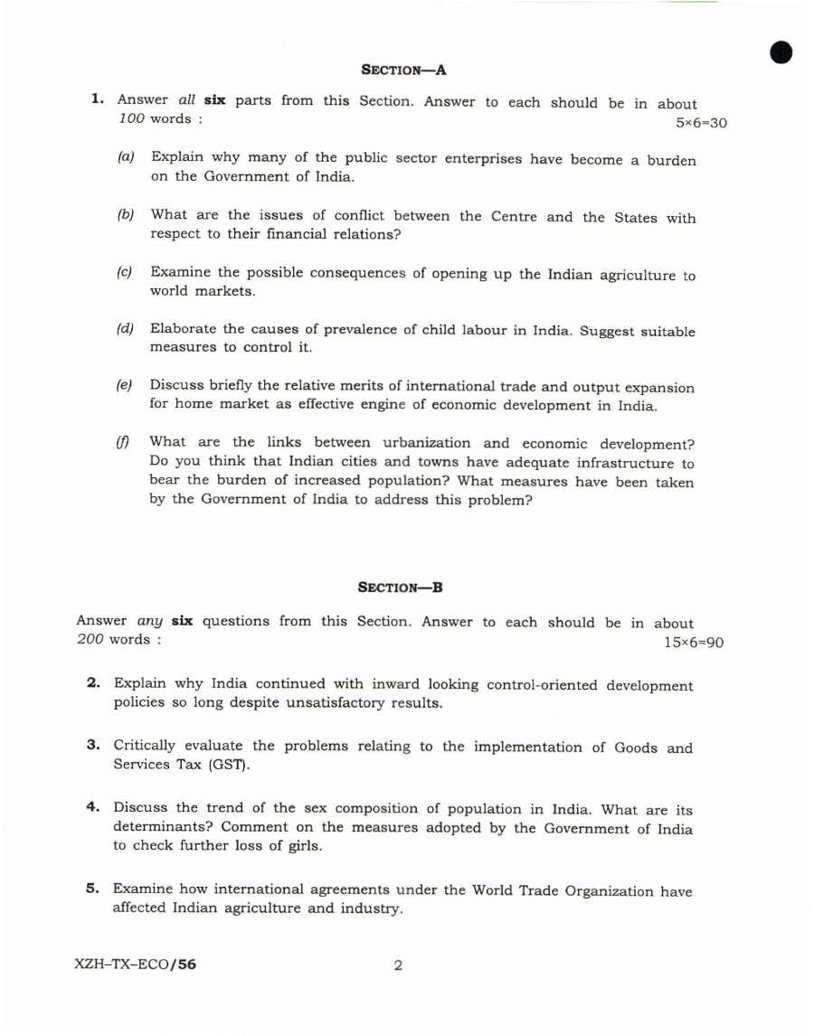 UPSC IES ISS 2019 Indian Economics question paper page 1 instructions scan PDF download