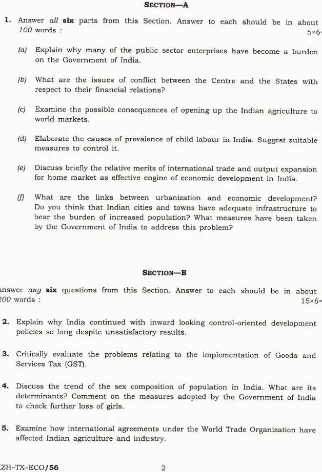 UPSC IES ISS 2019 Indian Economics question paper page 1 instructions scan PDF download