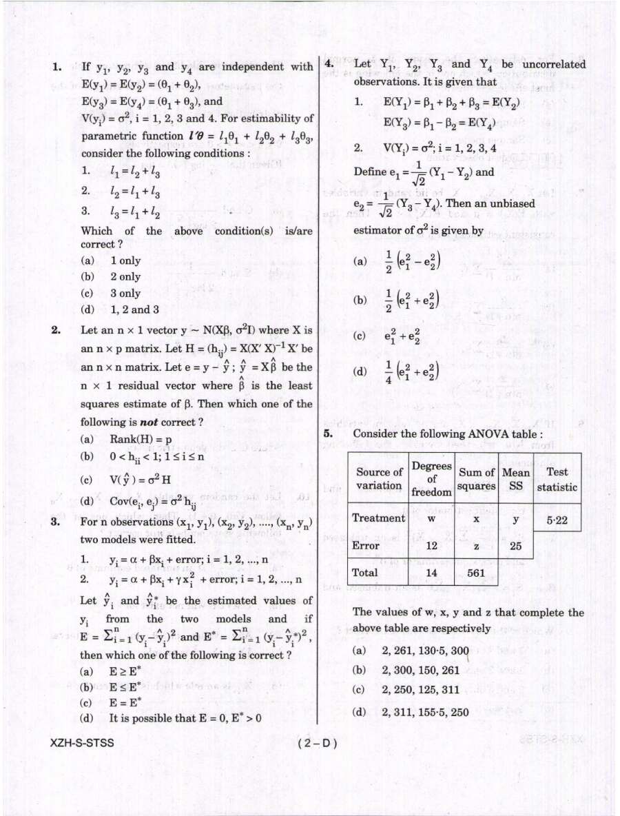 UPSC IES ISS 2019 Statistics Paper II question paper page 1 instructions scan PDF download