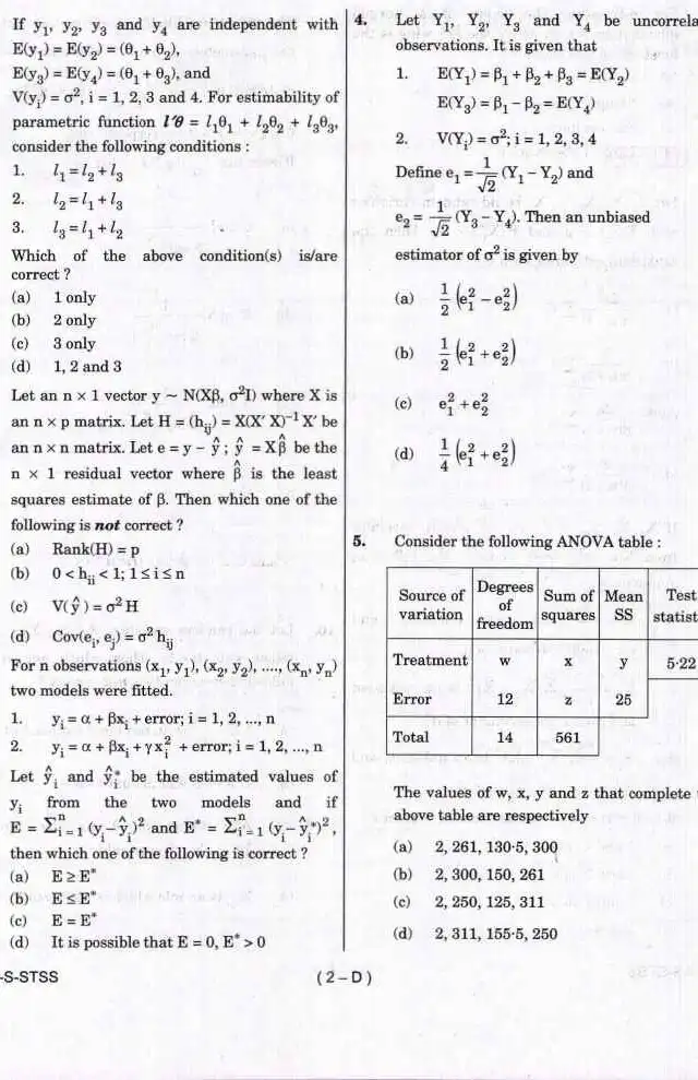 UPSC IES ISS 2019 Statistics Paper II question paper page 1 instructions scan PDF download