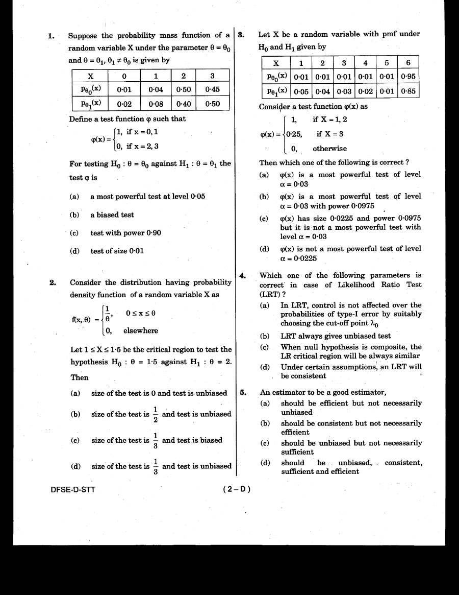 IES ISS 2020 Statistics Paper II question paper page 1 instructions scan PDF download UPSC
