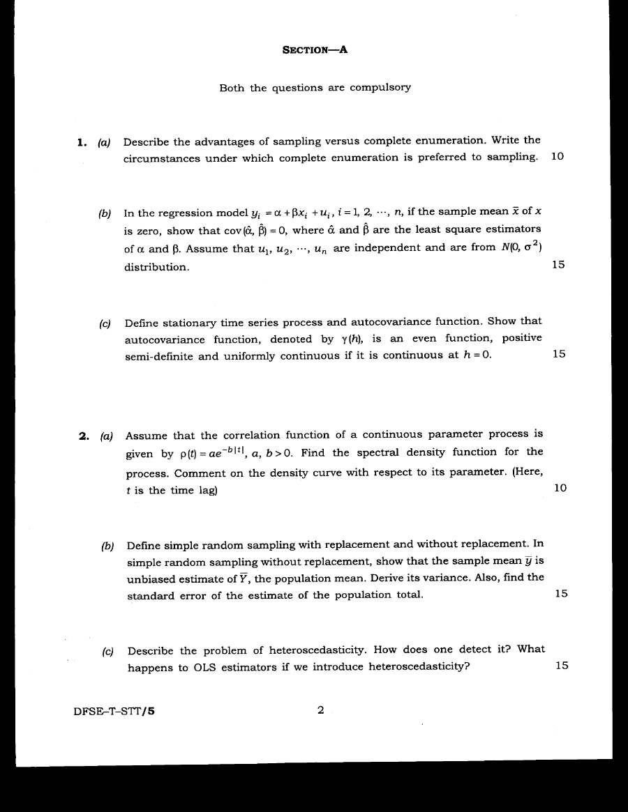 IES ISS 2020 Statistics Paper III question paper page 1 instructions scan PDF download UPSC