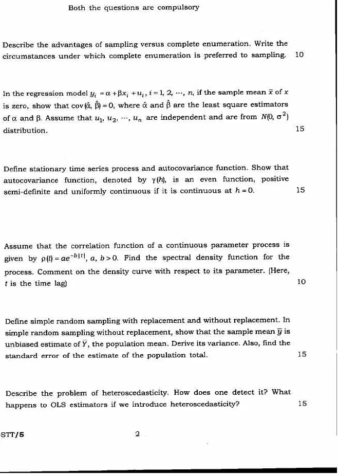IES ISS 2020 Statistics Paper III question paper page 1 instructions scan PDF download UPSC