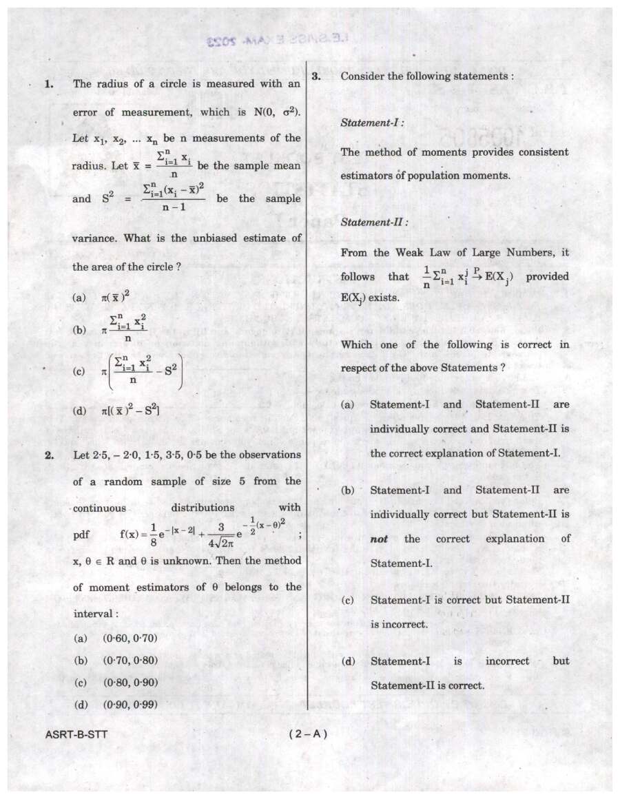 UPSC IES ISS 2023 Statistics Paper II question paper page 1 instructions and exam header scan PDF download
