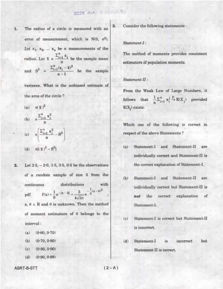 UPSC IES ISS 2023 Statistics Paper II question paper page 1 instructions and exam header scan PDF download