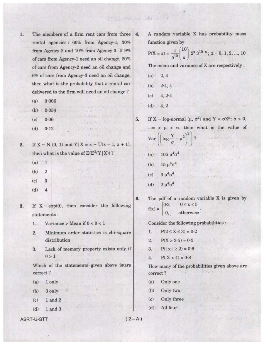 IES/ISS Exam 2023 Statistics Paper I UPSC question paper page 1 instructions scan PDF download