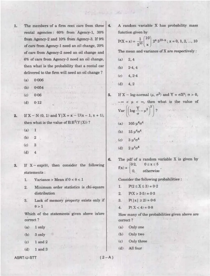 IES/ISS Exam 2023 Statistics Paper I UPSC question paper page 1 instructions scan PDF download