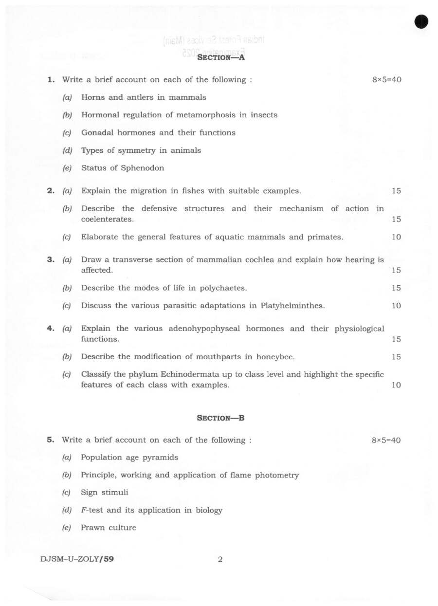 UPSC IFS Zoology Paper I 2025 — page 1 instructions scan PDF download