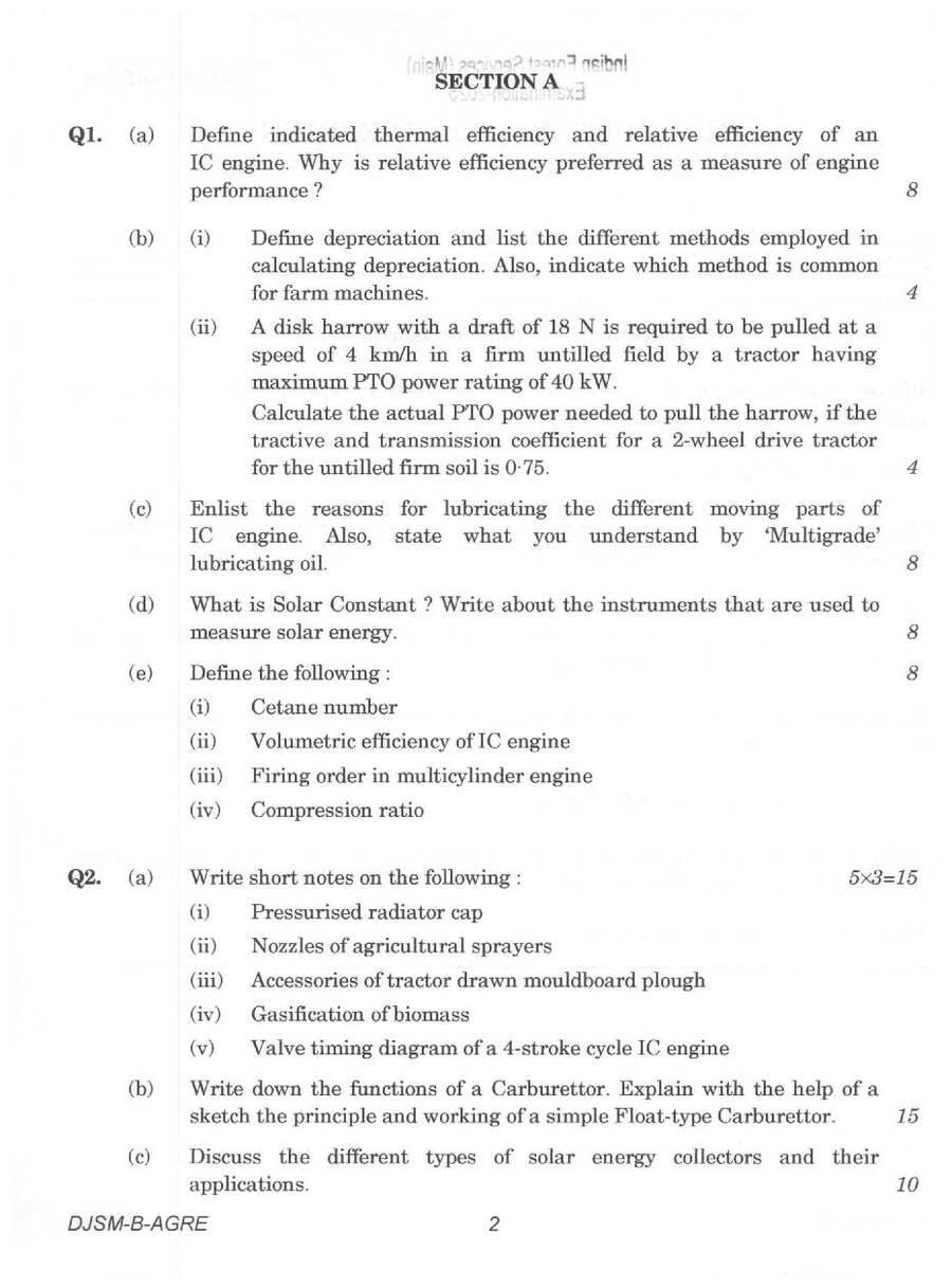 UPSC IFS Main 2025 Agricultural Engineering Paper II question paper page 1 instructions scan PDF download