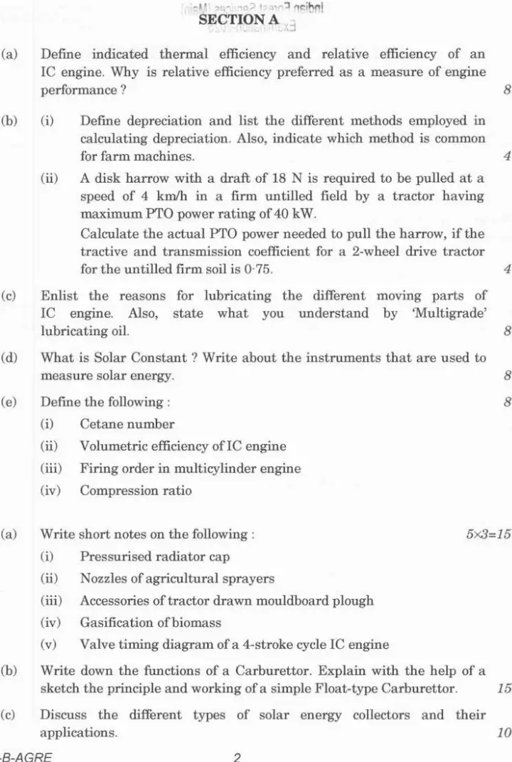 UPSC IFS Main 2025 Agricultural Engineering Paper II question paper page 1 instructions scan PDF download