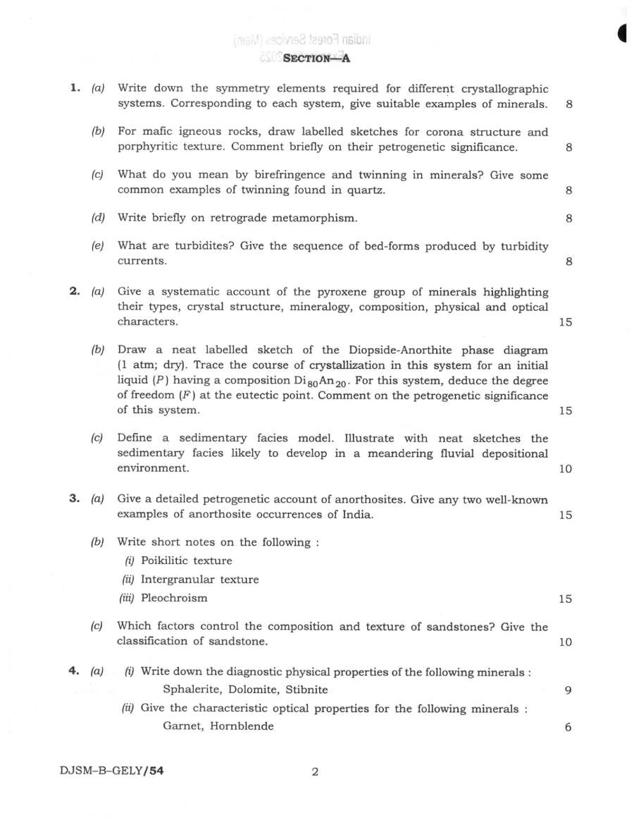 UPSC Indian Forest Service Main 2025 Geology Paper II question paper page 1 instructions scan PDF download. Includes exam instructions and paper details.
