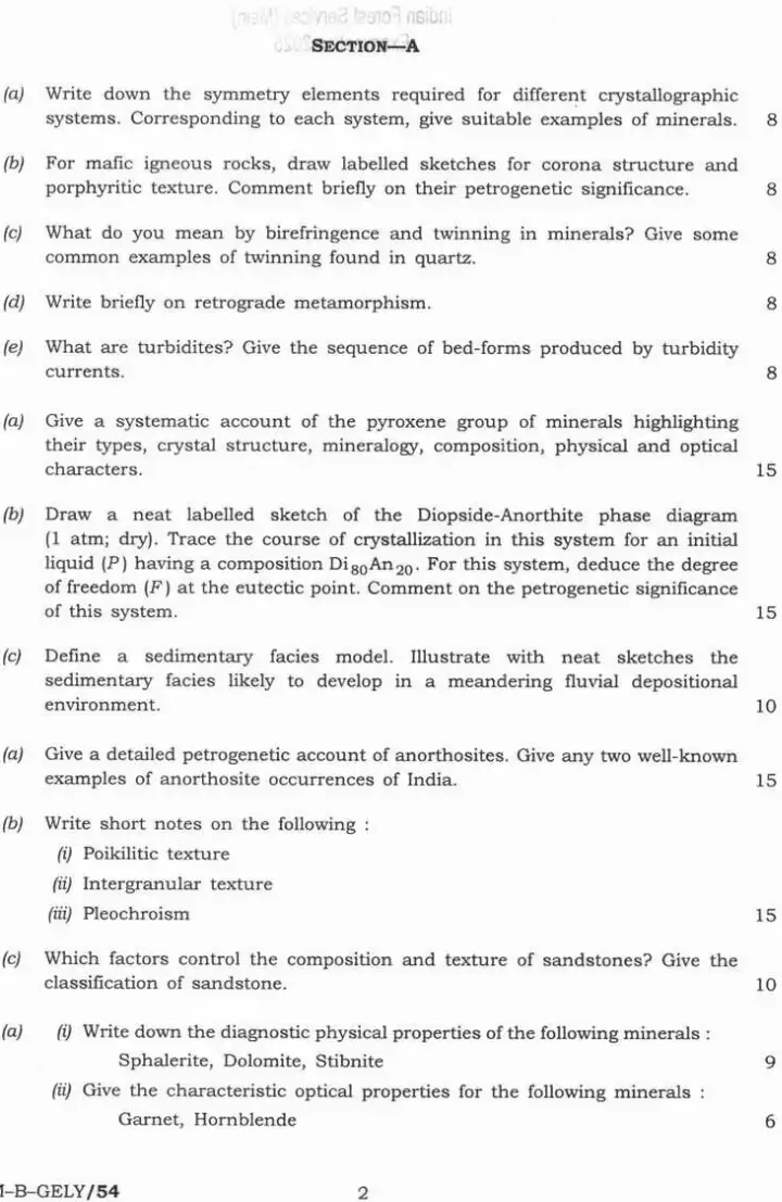 UPSC Indian Forest Service Main 2025 Geology Paper II question paper page 1 instructions scan PDF download. Includes exam instructions and paper details.
