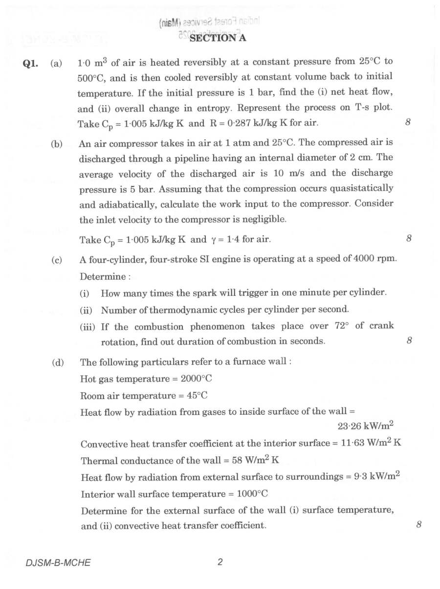 UPSC IFS 2025 Mechanical Engineering Paper II page 1 instructions scan PDF download. Indian Forest Service Main Examination 2025 question paper.